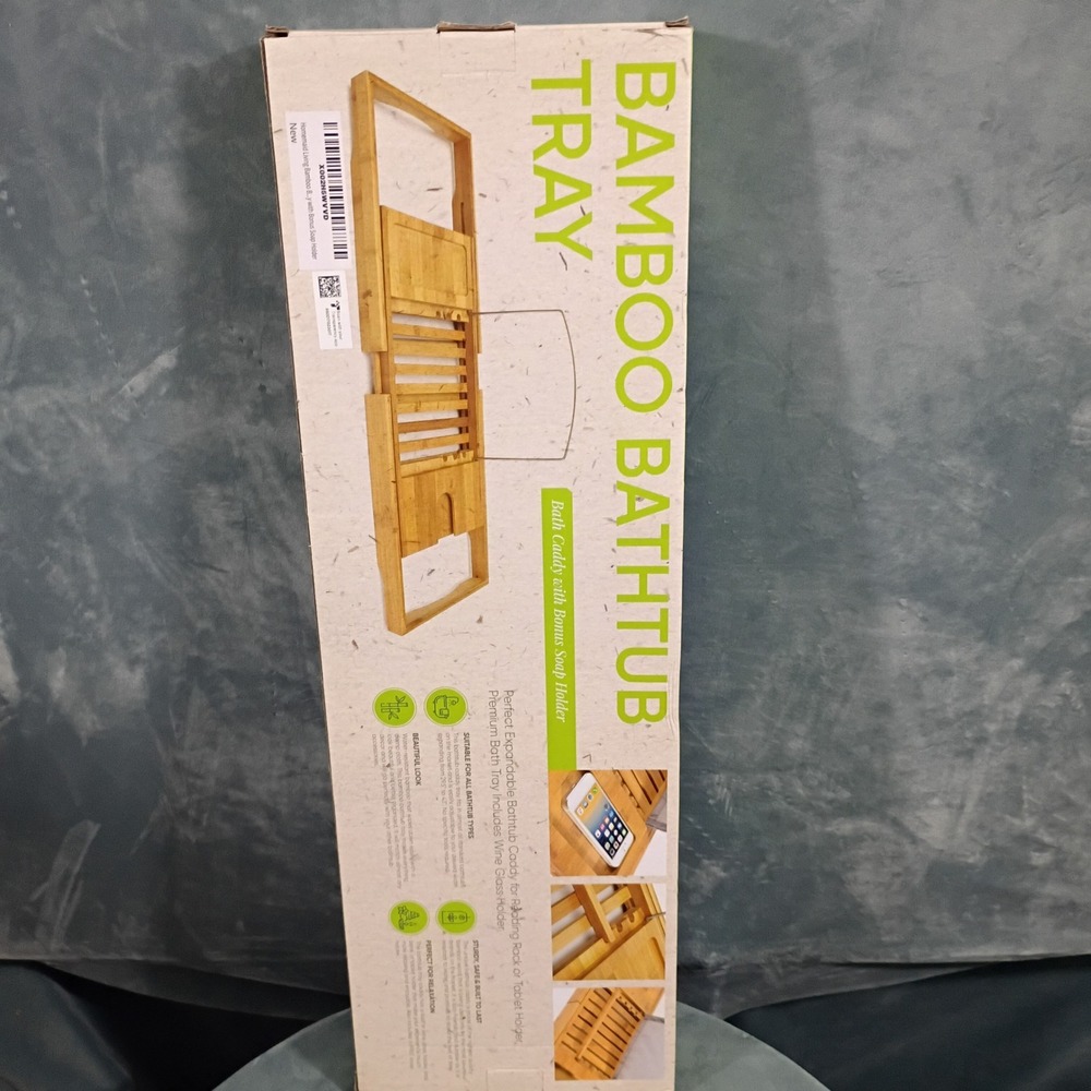 Homemad Living Bamboo Bathtub Tray Expandable Bath Caddy with Soap Holder NEW